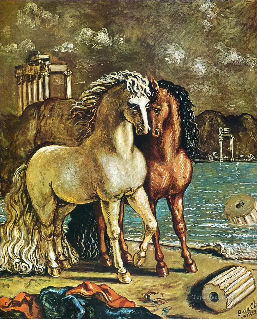 antique horses on the aegean shore 1963 Giorgio de Chirico Metaphysical surrealism Oil Paintings